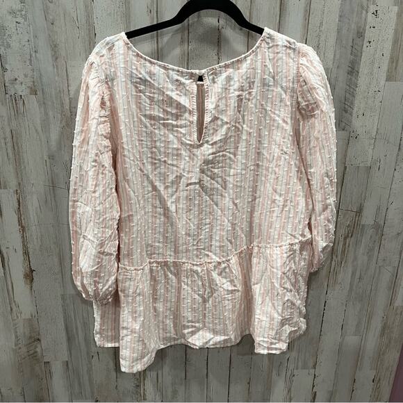 NWT Time & Tru Pink Stripe Swiss Dot Textured Peplum Top - Picture 5 of 5